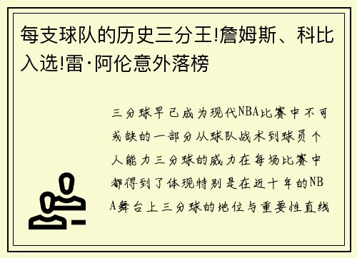 每支球队的历史三分王!詹姆斯、科比入选!雷·阿伦意外落榜